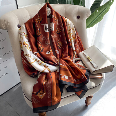 180X90cm Μεγάλα σάλια Φθινοπωρινά, ανθεκτικά στη σκόνη, αντηλιακά μαντήλια με τυπώματα αντηλιακής πετσέτας παραλίας Δημοφιλή γράμματα σατέν μεταξωτό μπαντάνα χειμώνα