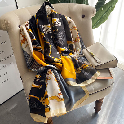 180X90cm Μεγάλα σάλια Φθινοπωρινά, ανθεκτικά στη σκόνη, αντηλιακά μαντήλια με τυπώματα αντηλιακής πετσέτας παραλίας Δημοφιλή γράμματα σατέν μεταξωτό μπαντάνα χειμώνα