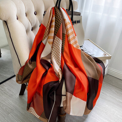 180X90cm Μεγάλα σάλια Φθινοπωρινά, ανθεκτικά στη σκόνη, αντηλιακά μαντήλια με τυπώματα αντηλιακής πετσέτας παραλίας Δημοφιλή γράμματα σατέν μεταξωτό μπαντάνα χειμώνα