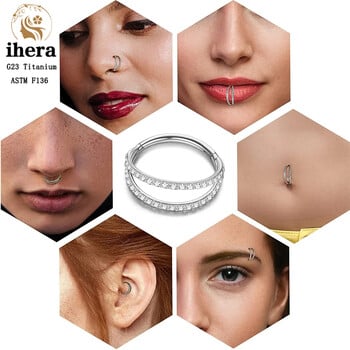 G23 Titanium Nose Ring Clicker Ear Cartilage Tragus Helix Daith Στρογγυλά σκουλαρίκια Κρίκοι CZ 16G με αρθρωτό τμήμα Body Piercing Κοσμήματα