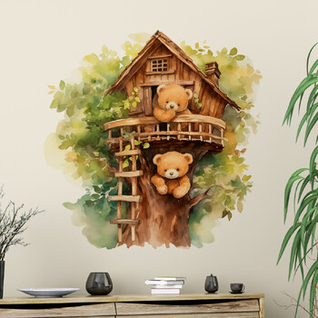 Χαριτωμένα αυτοκόλλητα τοίχου με καρτούν Bear Tree House για Παιδικό Δωμάτιο Υπνοδωμάτιο Σαλόνι Διακόσμηση σπιτιού Αυτοκόλλητα τοίχου