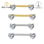 1 buc dreapta Grand ASTM F136 titan 14G inimă CZ inel pentru mamelon fără fir Push pin drept mamelon barbell piercing bijuterii pentru corp