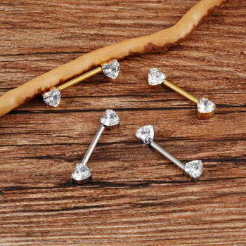 1Pc Right Grand ASTM F136 Titanium 14G Heart CZ Nipple Ring Threadless Push Pin Straight Nipple Barbell Пиърсинг Бижута за тяло