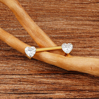 1Pc Right Grand ASTM F136 Titanium 14G Heart CZ Nipple Ring Threadless Push Pin Straight Nipple Barbell Пиърсинг Бижута за тяло