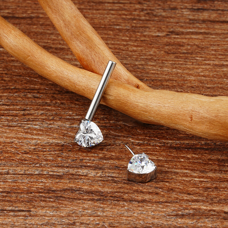 1 buc dreapta Grand ASTM F136 titan 14G inimă CZ inel pentru mamelon fără fir Push pin drept mamelon barbell piercing bijuterii pentru corp