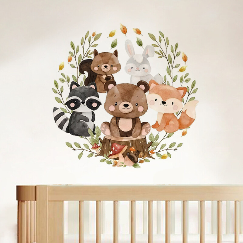 Karikatūra Meža dzīvnieki Lapsas Lāči Vainagu Lapas Vannas istabas sienas uzlīmes WC pašlīmējošās sienas gleznojuma uzlīmes Mājas dekorēšanas uzlīmes