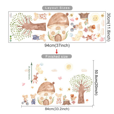 Rajzfilm Állatok fali matricák óvodai gyerekeknek Szobadekoráció Egér Nyúlfa falmatricák Otthoni dekoráció Művészi falfestmények Környezetbarát