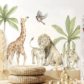 Boho akvarel veľký africký lev žirafa divé zvieratá tropický strom nástenné nálepky na stenu detská izba chlapčenská izba bytové dekorácie
