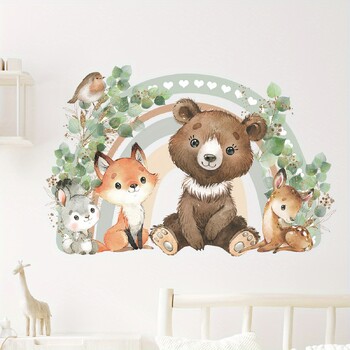 1 τμχ Cartoon Bear Fox Heart Rainbow Animal Αυτοκόλλητα τοίχου για Παιδικό Δωμάτιο Παιδικό Δωμάτιο Αφαιρούμενο Διακοσμητικό Σαλονιού Αυτοκόλλητα τοίχου