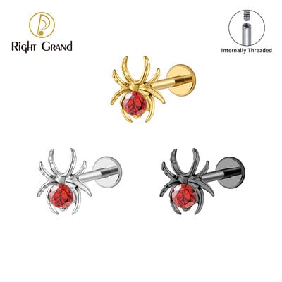 Δεξί Grand ASTM F136 Titanium 16G CZ Spider Cartilage Earring Animal Spider Helix Tragus Lobe Stud Halloween Piercing Jewelry