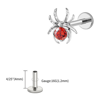 Piercing do chrupavky s motívom pavúka, 16G, pravý veľký ASTM F136, titán, CZ, zviera, pavúk, špirála, tragus, lalôčik, halloween, šperky.