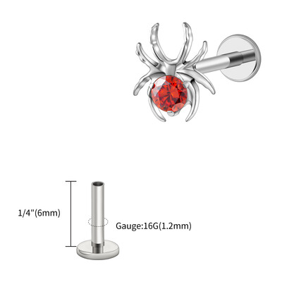 Piercing do chrupavky s motívom pavúka, 16G, pravý veľký ASTM F136, titán, CZ, zviera, pavúk, špirála, tragus, lalôčik, halloween, šperky.