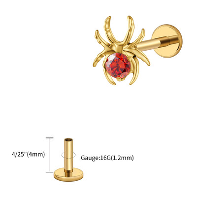 Piercing do chrupavky s motívom pavúka, 16G, pravý veľký ASTM F136, titán, CZ, zviera, pavúk, špirála, tragus, lalôčik, halloween, šperky.