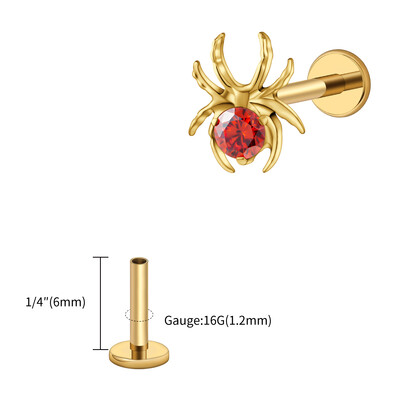 Piercing do chrupavky s motívom pavúka, 16G, pravý veľký ASTM F136, titán, CZ, zviera, pavúk, špirála, tragus, lalôčik, halloween, šperky.