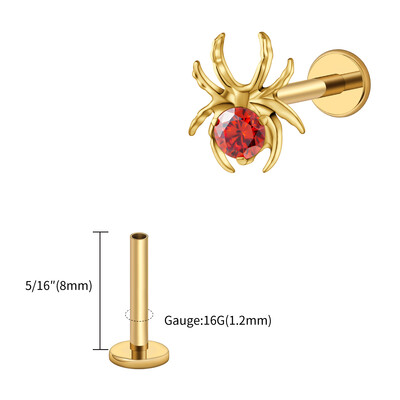 Piercing do chrupavky s motívom pavúka, 16G, pravý veľký ASTM F136, titán, CZ, zviera, pavúk, špirála, tragus, lalôčik, halloween, šperky.
