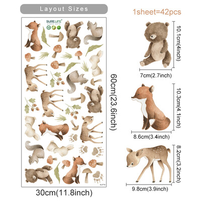 Akvarell erdei állatok medve szarvas levél fali matricák gyerekszoba hálószoba nappali lakberendezés falmatricák falfestmények