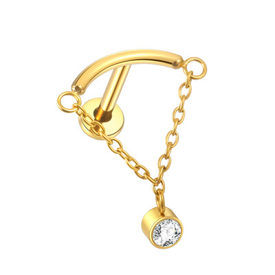 1 DB ASTM F136 implantátum minőségű titán rejtett spirál finom lánccsepp CZ Labret porcos fülbevaló lapos hátú, szexi ékszer
