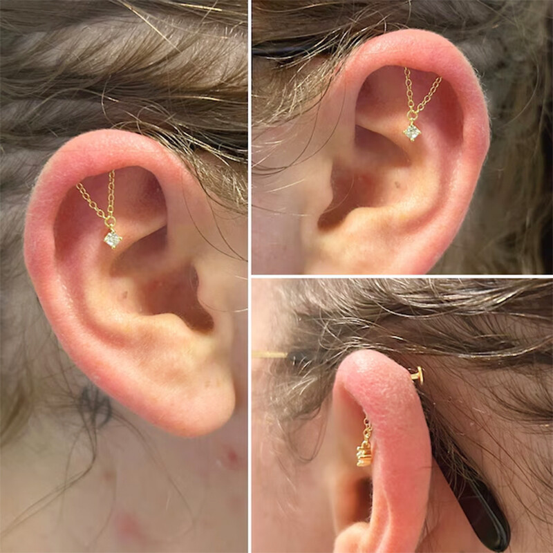 1 DB ASTM F136 implantátum minőségű titán rejtett spirál finom lánccsepp CZ Labret porcos fülbevaló lapos hátú, szexi ékszer