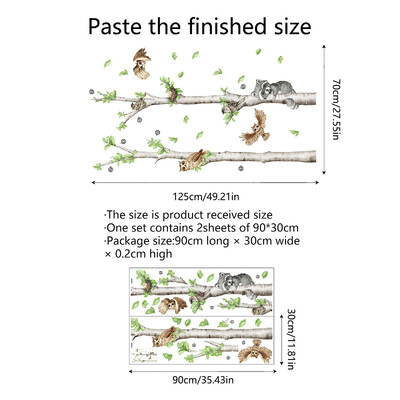 2db Rajzfilm fehér nyír kis mosómedve bagoly fali matrica gyerekszoba lakberendezési falfestmény falmatrica tapéták Atw6103