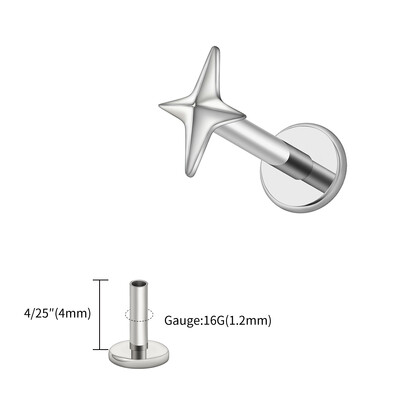 Right Grand ASTM F136 titan 16G četverokraka zvjezdasta naušnica hrskavice Helix Tragus Stud Flatback Labret Nose Stud Piercing