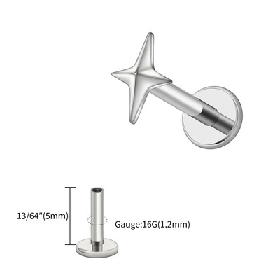 Right Grand ASTM F136 titan 16G četverokraka zvjezdasta naušnica hrskavice Helix Tragus Stud Flatback Labret Nose Stud Piercing