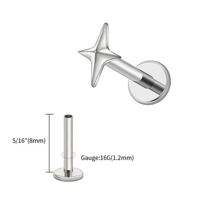 Right Grand ASTM F136 titan 16G četverokraka zvjezdasta naušnica hrskavice Helix Tragus Stud Flatback Labret Nose Stud Piercing