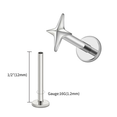 Right Grand ASTM F136 titan 16G četverokraka zvjezdasta naušnica hrskavice Helix Tragus Stud Flatback Labret Nose Stud Piercing