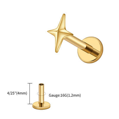 Right Grand ASTM F136 titan 16G četverokraka zvjezdasta naušnica hrskavice Helix Tragus Stud Flatback Labret Nose Stud Piercing