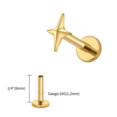 Right Grand ASTM F136 titan 16G četverokraka zvjezdasta naušnica hrskavice Helix Tragus Stud Flatback Labret Nose Stud Piercing