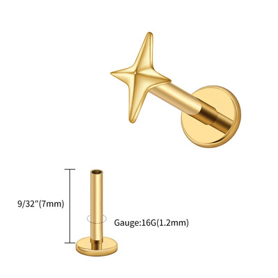 Right Grand ASTM F136 titan 16G četverokraka zvjezdasta naušnica hrskavice Helix Tragus Stud Flatback Labret Nose Stud Piercing