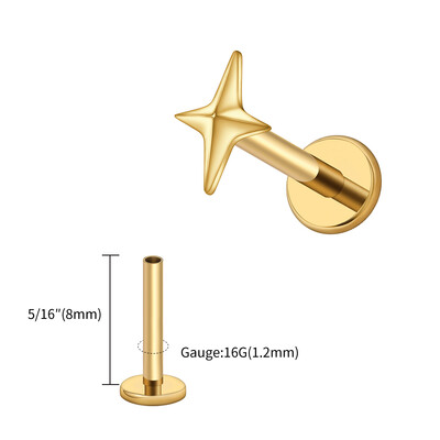 Right Grand ASTM F136 titan 16G četverokraka zvjezdasta naušnica hrskavice Helix Tragus Stud Flatback Labret Nose Stud Piercing