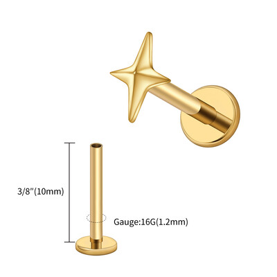 Right Grand ASTM F136 titan 16G četverokraka zvjezdasta naušnica hrskavice Helix Tragus Stud Flatback Labret Nose Stud Piercing