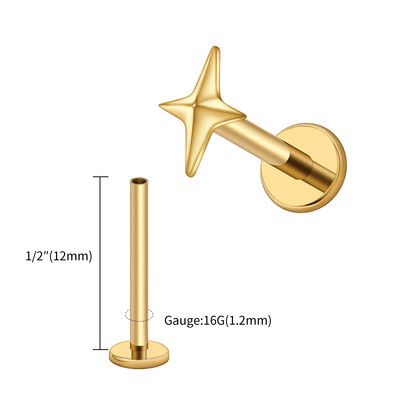 Right Grand ASTM F136 titan 16G četverokraka zvjezdasta naušnica hrskavice Helix Tragus Stud Flatback Labret Nose Stud Piercing