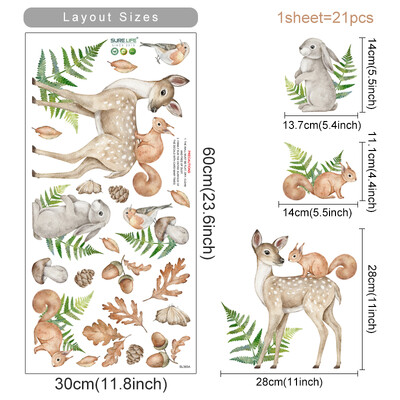 Autocolante de perete cu desene animate în acuarelă desenate manual cu animale din junglă Safari verdeață pentru decorarea camerei de zi pentru creșă
