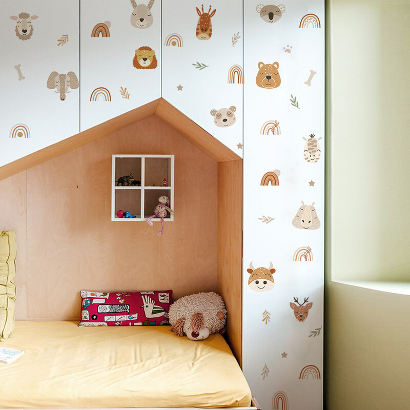 Boho stílusú erdei állatok szivárványos oroszlán fali matricák gyerekszoba baba óvoda fali matrica vinil falfestmény hálószoba lakberendezés