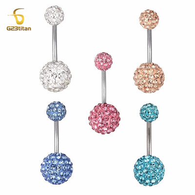 G23titan 2 πλαϊνές χάντρες από κρύσταλλο πηλό Disco Ball Δαχτυλίδια Piercings Belly 14G Σκουλαρίκια από τιτάνιο για αφαλό Υποαλλεργικά κοσμήματα σώματος