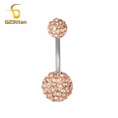 G23titan 2 margele de argilă de cristal cu bile discoteca Piercing pentru burtă Inele 14G bară de titan Cercel pentru buric Bijuterii hipoalergenice pentru corp