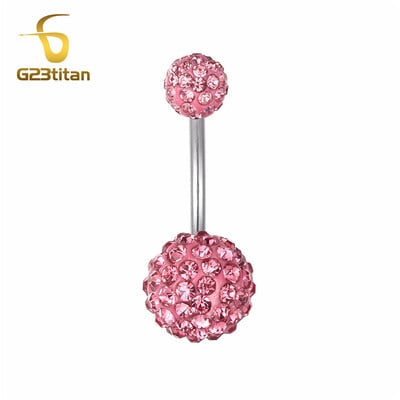 G23titan 2 margele de argilă de cristal cu bile discoteca Piercing pentru burtă Inele 14G bară de titan Cercel pentru buric Bijuterii hipoalergenice pentru corp