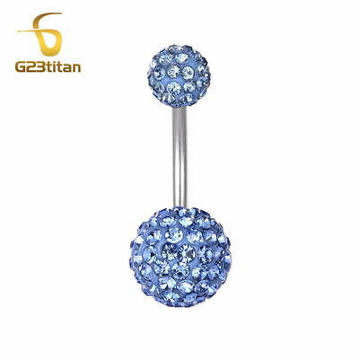 G23titan 2 margele de argilă de cristal cu bile discoteca Piercing pentru burtă Inele 14G bară de titan Cercel pentru buric Bijuterii hipoalergenice pentru corp