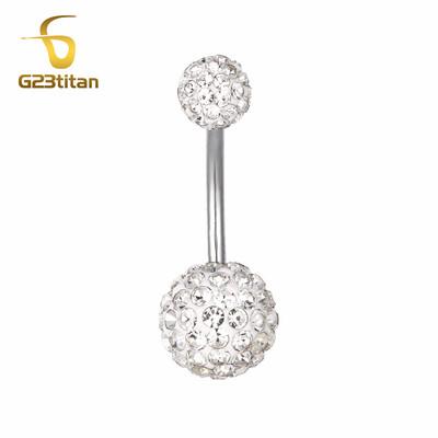 G23titan 2 margele de argilă de cristal cu bile discoteca Piercing pentru burtă Inele 14G bară de titan Cercel pentru buric Bijuterii hipoalergenice pentru corp