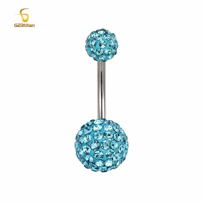 G23titan 2 margele de argilă de cristal cu bile discoteca Piercing pentru burtă Inele 14G bară de titan Cercel pentru buric Bijuterii hipoalergenice pentru corp