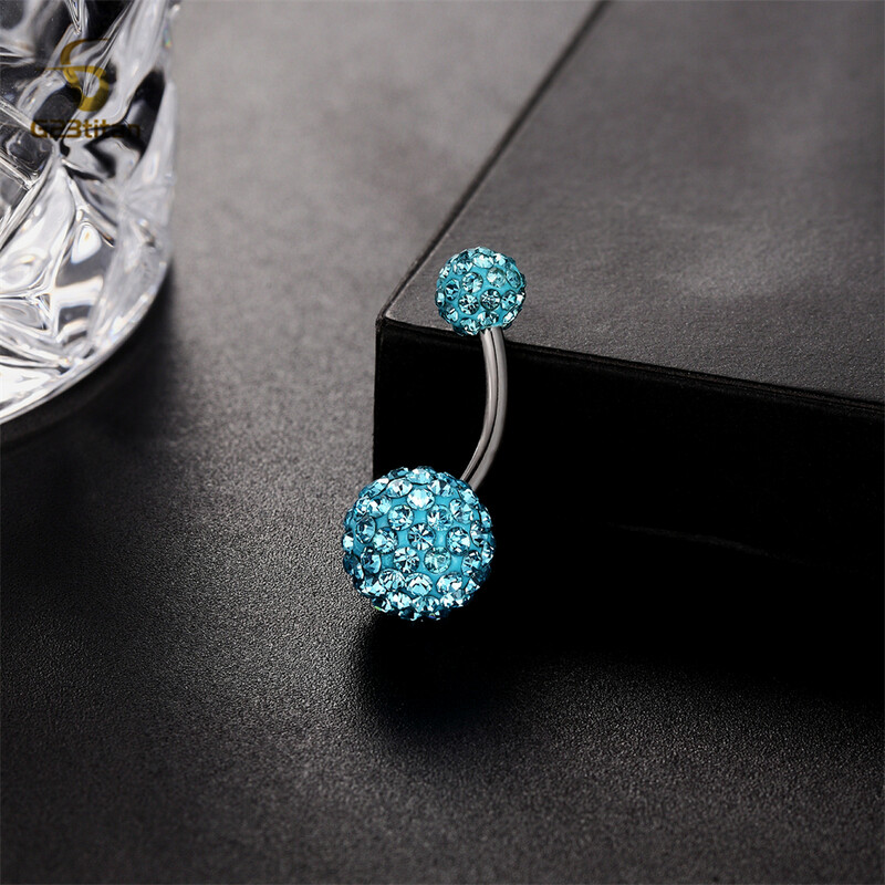 G23titan 2 margele de argilă de cristal cu bile discoteca Piercing pentru burtă Inele 14G bară de titan Cercel pentru buric Bijuterii hipoalergenice pentru corp
