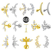 ASTM F136 G23 Piercing din titan Ramă Cercel Stud Moon Push In CZ Piercing Labret fără fir 16/18/20G Bijuterii pentru corp pentru cartilaj