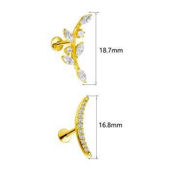 ASTM F136 G23 Титаниев пиърсинг Branch Earring Stud Moon Push In CZ Threadless Labret Piercing 16/18/20G хрущял Бижута за тяло