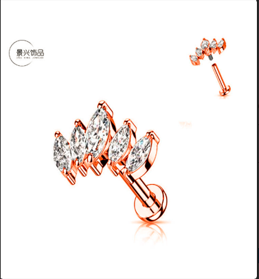 ASTM F136 G23 Piercing din titan Ramă Cercel Stud Moon Push In CZ Piercing Labret fără fir 16/18/20G Bijuterii pentru corp pentru cartilaj