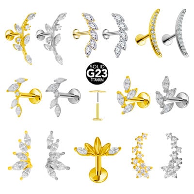 ASTM F136 G23 Титаниев пиърсинг Branch Earring Stud Moon Push In CZ Threadless Labret Piercing 16/18/20G хрущял Бижута за тяло