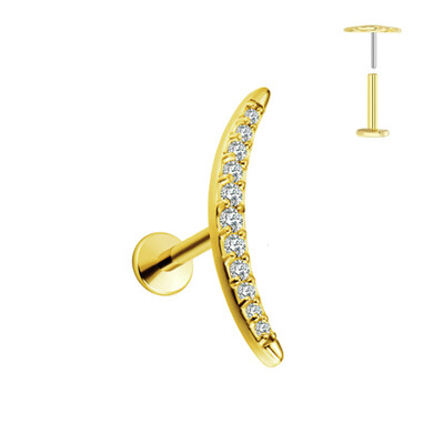 ASTM F136 G23 Piercing din titan Ramă Cercel Stud Moon Push In CZ Piercing Labret fără fir 16/18/20G Bijuterii pentru corp pentru cartilaj