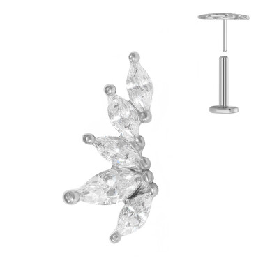 ASTM F136 G23 Piercing din titan Ramă Cercel Stud Moon Push In CZ Piercing Labret fără fir 16/18/20G Bijuterii pentru corp pentru cartilaj