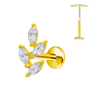 ASTM F136 G23 Piercing din titan Ramă Cercel Stud Moon Push In CZ Piercing Labret fără fir 16/18/20G Bijuterii pentru corp pentru cartilaj