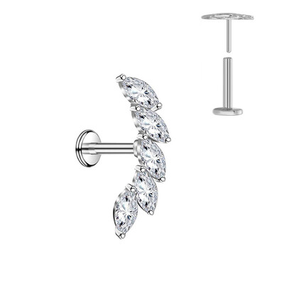 ASTM F136 G23 Piercing din titan Ramă Cercel Stud Moon Push In CZ Piercing Labret fără fir 16/18/20G Bijuterii pentru corp pentru cartilaj